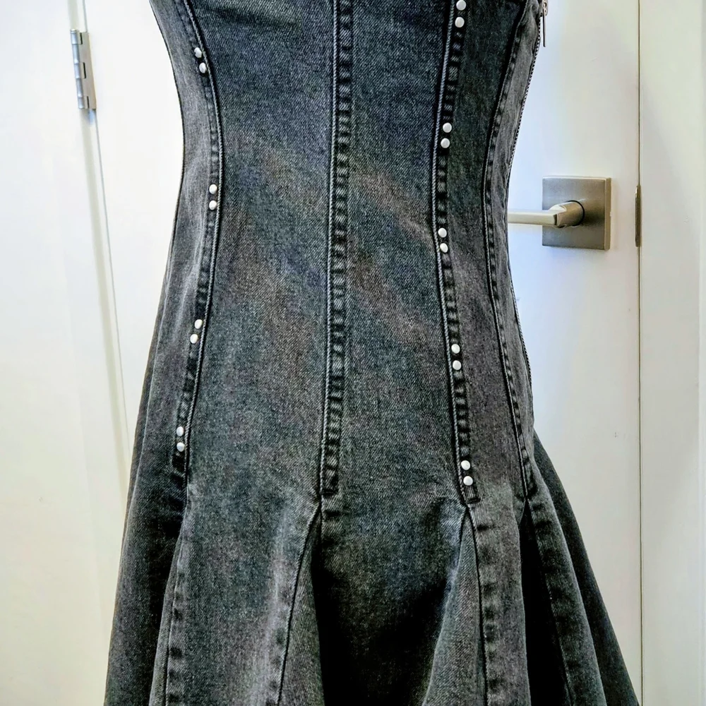 Wild Fable Black Denim Backless Dress, size S